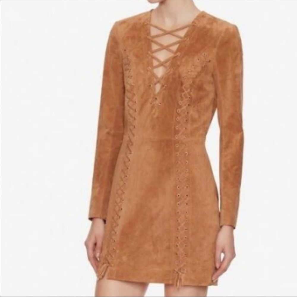 INTERMIX Brown Isaac Lace Up Suede Dress - Picture 5 of 11